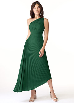 Azazie Kirra Brautjungfernkleider A-Linie One-Shoulder Chiffon Kleid Dunkelgrün image1