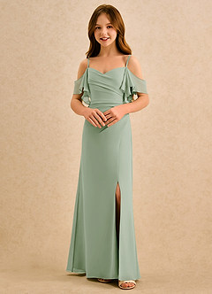 Azazie Pippy Girls Formal Abiti da Ragazza di Fiori Abito A-Line in Chiffon Scollo a Cuore Verde Salvia image4