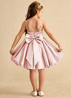 Azazie Davine Blumenmädchenkleider A-Linie Spaghetti Riemen Matte Satin Kleid Zartrosa image1