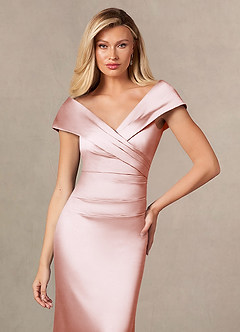 Azazie Ludlow vestidos de madre de la novia Vestido de Rosa Rubor de Satén Elástico de Sirena con Plisado image6