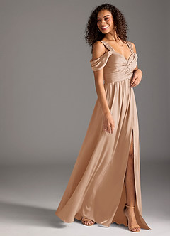 Azazie Lianne Bridesmaid Dresses English Rose A-Line Off the Shoulder Stretch Satin Dress image6