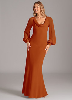 Azazie Jaxine Bridesmaid Dresses Paprika Mermaid Long Sleeve Chiffon Dress image4