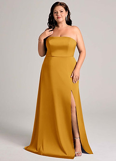 Azazie Wren Bridesmaid Dresses Butterscotch A-Line Strapless Stretch Satin Convertible Dress image10
