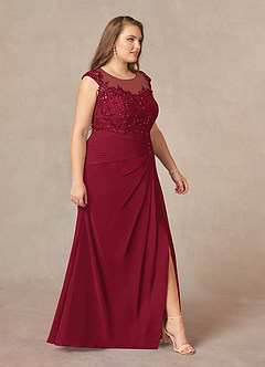 Azazie Libby At-home Try On Dresses Burgundy A-Line Scoop Sequins Chiffon Dress image10