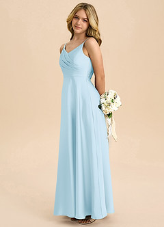 Azazie Bug Junior Sky Blue A-Line Pleated Stretch Satin Dress image7