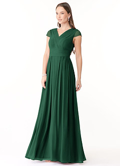Azazie Organa Vestidos de damas de honor Vestido de Verde Oscuro de Gasa de Corte en A con Plisado image3