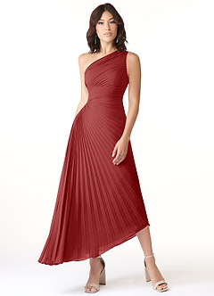 Azazie Kirra Bridesmaid Dresses Rust A-Line One Shoulder Chiffon Dress image1