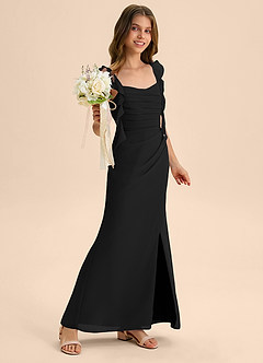 Azazie Jessamine Junior Vestido de Negro de Gasa de Corte Sirena con Escote de Corazón image4