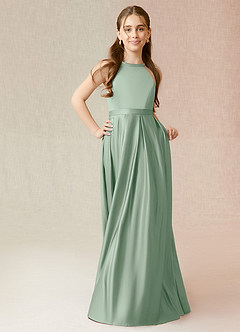 Azazie Arianthe Junior Agave A-Line with Pockets Stretch Satin Dress image4