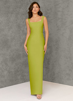 Azazie Flori Bridesmaid Dresses Lemongrass Sheath Square Neckline Chiffon Dress image5