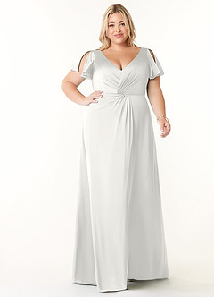 Azazie Soren Bridesmaid Dresses White A-Line Pleated Stretch Satin Dress image8