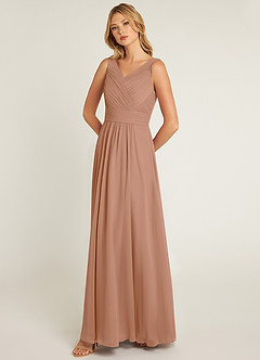 Azazie Pierrette Bridesmaid Dresses Champagne Rose A-Line Pleated Chiffon Dress image3