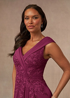 Azazie Calathea Mother of the Bride Dresses Mulberry A-Line Lace Dress image5
