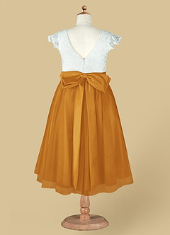 Azazie Vetty Flower Girl Dresses Ivory Butterscotch A-Line Lace Tulle Dress image13