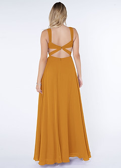 Azazie Nahrin Bridesmaid Dresses Butterscotch A-Line V-Neck Pleated Chiffon Dress image2