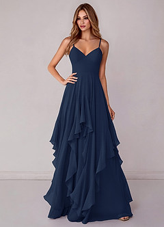 Azazie Zaina Bridesmaid Dresses Dark Navy A-Line Chiffon Dress image1