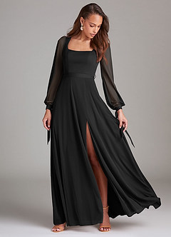 Azazie Leonia Bridesmaid Dresses Black A-Line Long Sleeve Mesh Dress image2