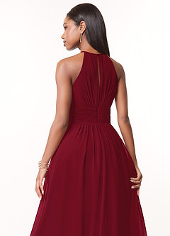Azazie Bonnie Bridesmaid Dresses Burgundy A-Line Keyhole Ruched Chiffon Dress image4