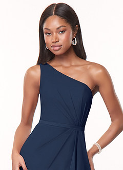 Azazie Liza Bridesmaid Dresses Dark Navy Mermaid One Shoulder Chiffon Dress image5