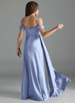 Azazie Amyra Junior Ice Sheath Off the Shoulder Stretch Satin Dress image2
