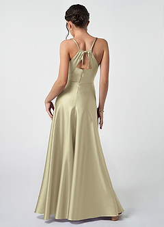 Azazie Avelina Junior Moss Green A-Line Pleated Metallic Satin Dress image4