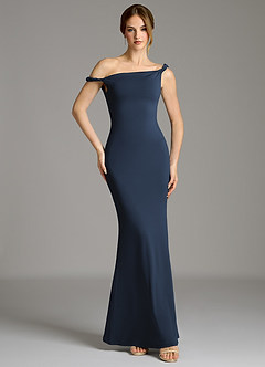 Azazie Shantal Bridesmaid Dresses Dark Navy Mermaid Off the Shoulder Premium Stretch Jersey Dress image4