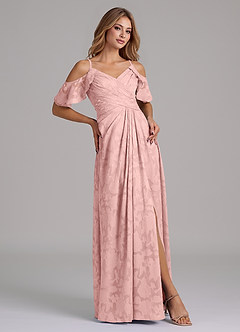 Azazie Dakota Robes de demoiselle d'honneur Robe Trapèze en Blumen-Burnout Épaule décolletée Rose Poudré image5