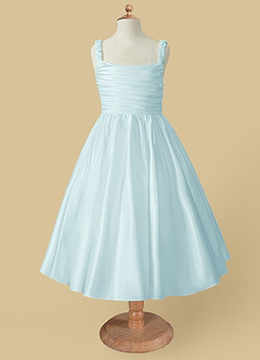 Azazie Cutie Pie Flower Girl Dresses Sea Glass A-Line Pleated Matte Satin Dress image4
