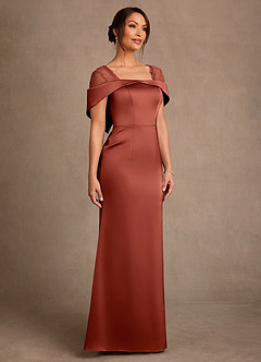 Azazie Henrieta Mother of the Bride Dresses Terracotta Sheath Lace Stretch Satin Dress image3