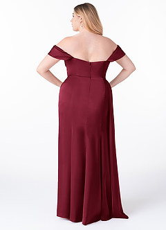 Azazie Amyra At-home Try On Dresses Burgundy Mermaid Off the Shoulder Stretch Satin Convertible Dress image10