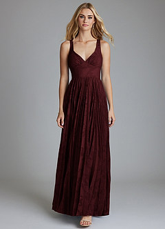 Azazie Mirella Final Sale Cabernet A-Line Pleated Floral Burnout Dress image5