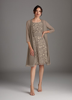 Azazie Beth Mother of the Bride Dresses Taupe Champagne A-Line Scoop Sequins Chiffon Dress image4