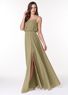 Azazie Lupe Bridesmaid Dresses Moss Green A-Line Scoop Blouson Chiffon Dress image3