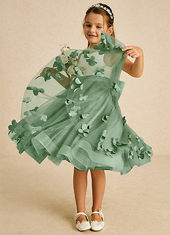 Azazie Sprout vestidos de niña de las flores Vestido de Matcha de Tul de Corte En A con Lazo image3