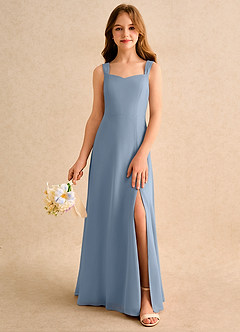 Azazie Makani Girls Formal Flower Girl Dresses Dusty Blue A-Line Sweetheart Neckline Chiffon Dress image3
