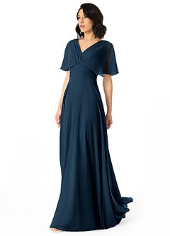 Azazie Pamela Bridesmaid Dresses Dark Navy A-Line V-Neck Pleated Chiffon Dress image3