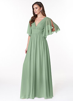 Azazie Temeka Bridesmaid Dresses Matcha A-Line Ruched Chiffon Dress image3