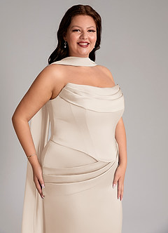 Azazie Sorrel Bridesmaid Dresses White Alabaster Mermaid Strapless Stretch Satin Convertible Dress image10