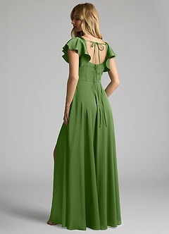 Azazie Bondi Bridesmaid Dresses Basil A-Line Bow Stretch Satin Dress image3