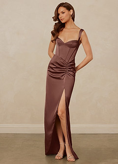 Christian Siriano Bridal for Azazie 1017 Bridesmaid Dresses Espresso Sheath Sweetheart Neckline Stretch Satin Dress image3