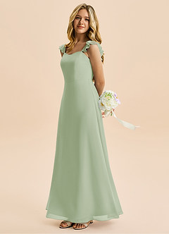 Azazie Mavie Junior Linia A Marszczony Szyfon Długość podłogi Młodsza druhna Sukienka image3