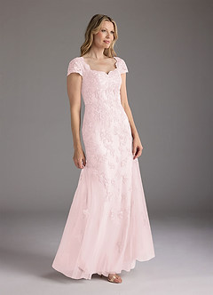Azazie Marbella Mother of the Bride Dresses Blushing Pink Mermaid Queen Anne Sequins Lace Dress image3