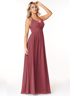 Azazie Ashia Abiti da Damigella Abito A-Line in Chiffon Plissettato Merlot image4