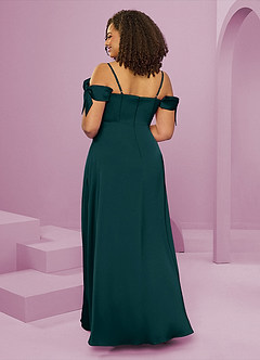 Barbie ♥ Azazie Jurken voor bruidsmeisjes Jurk van Stretch Satijn met A-Lijn Off the Shoulder Pijnboom image9