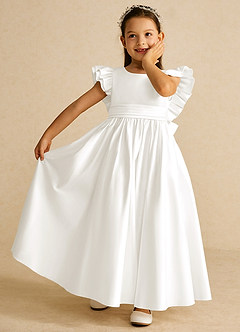 Azazie Piglette Flower Girl Dresses Ivory A-Line Bow Matte Satin Dress image6