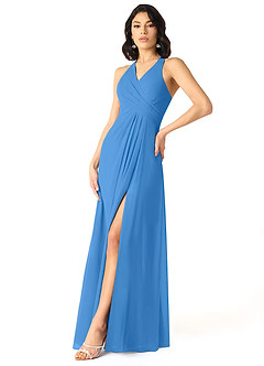 Azazie Danica Bridesmaid Dresses Blue Jay A-Line Pleated Chiffon Dress image3