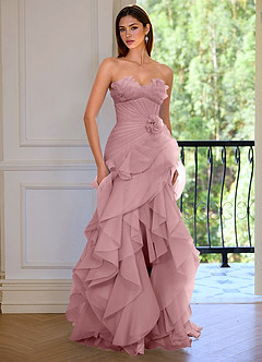 Aurelia Dusty Pink Floral Sweetheart Neckline A-line Ruffle Asymmetrical Prom Dress image5