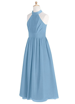 Azazie Iman Junior Steel Blue A-Line Pleated Chiffon Dress image7
