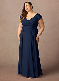 Azazie Rosemarie vestidos de madre de la novia Vestido de Azul Marino Oscuro de Encaje de Corte En A image7