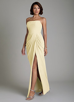 Azazie Nyra Robes de demoiselle d'honneur Robe Fourreau en Mousseline de soie Corset Sorbet Citron image6